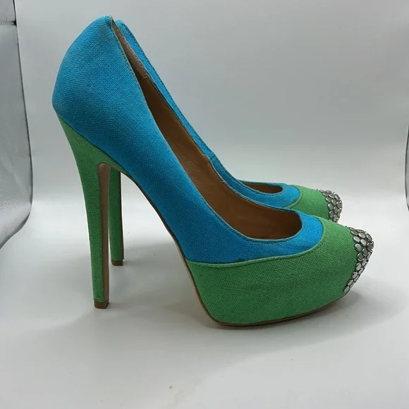 Penny Loves Kenny High Heels Stilettos Pumps Shoes Green Blue Womens 7.5 M - Picture 1 of 16